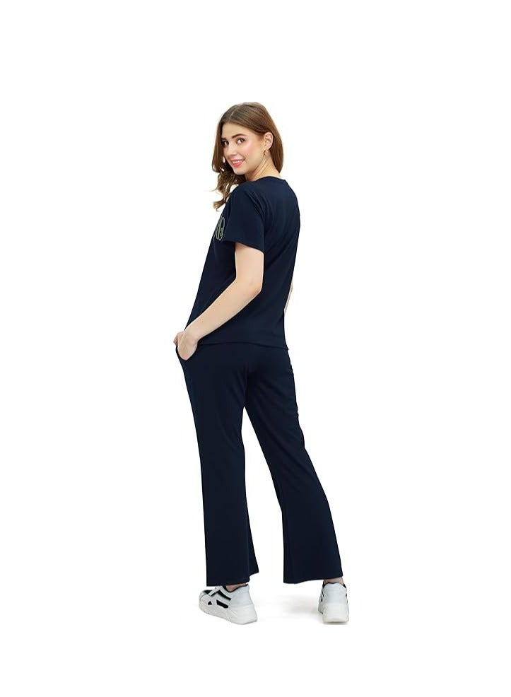 Accessorize Kingdom Women's Cotton Typography Wide Bottom Night Suit Set of Top & Pajama Set  - Image 5