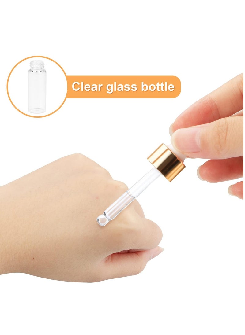 glasstore - 15Pcs Glass Essential Oil Bottles Tiny Clear Perfume Dropping Bottle Refillable Cosmetic Sample Vials Pot with Gold Cap and White Latex (5ml) - Image 1