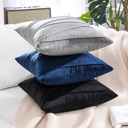 Khooti Velvet Striped Cushion Cover Pack of 1-20x20 Inches/50.8x50.8 Cm | Light Grey | Soft Pillow Covers Cushion Case for Sofa Bedroom Livingroom Chair Car, Cushion Cover with Zig Zag Pattern - Image 3