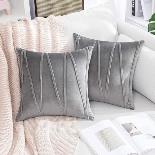Khooti Velvet Striped Cushion Cover Pack of 1-20x20 Inches/50.8x50.8 Cm | Light Grey | Soft Pillow Covers Cushion Case for Sofa Bedroom Livingroom Chair Car, Cushion Cover with Zig Zag Pattern - Image 2