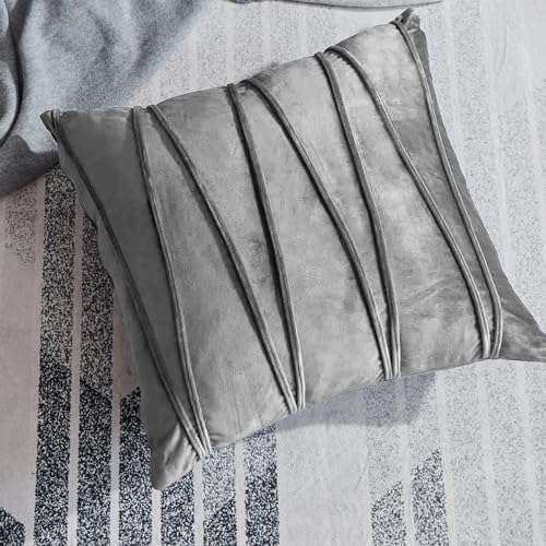 Khooti Velvet Striped Cushion Cover Pack of 1-20x20 Inches/50.8x50.8 Cm | Light Grey | Soft Pillow Covers Cushion Case for Sofa Bedroom Livingroom Chair Car, Cushion Cover with Zig Zag Pattern - Image 1