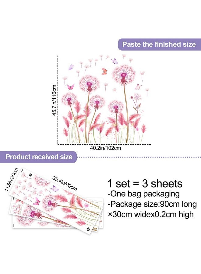 LiveGallery Large Watercolor Flowers Wall Decals Pink Red Floral Wall Stickers Removable DIY 3D Peel and Stick Butterfly Wall Art Decor for Kids Children Bedroom Living Room Nursery (Dandelion) - Image 2