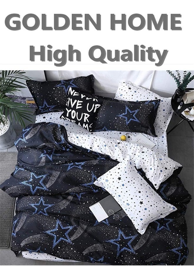 GOLDEN HOME طقم غطاء لحاف بنمط مخطط مكون من 6 قطع مقاس كينج/كوين/مفرد. تتضمن المجموعة 1 غطاء لحاف، 1 ملاءة سرير جاهزة، 4 أكياس وسائد  - Image 1