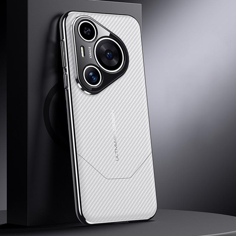 إيروريكس جراب هاتف Huawei Pura 70 Pro / 70 Pro+ بتصميم فاخر من ألياف الكربون المقلدة (أبيض) - Image 1