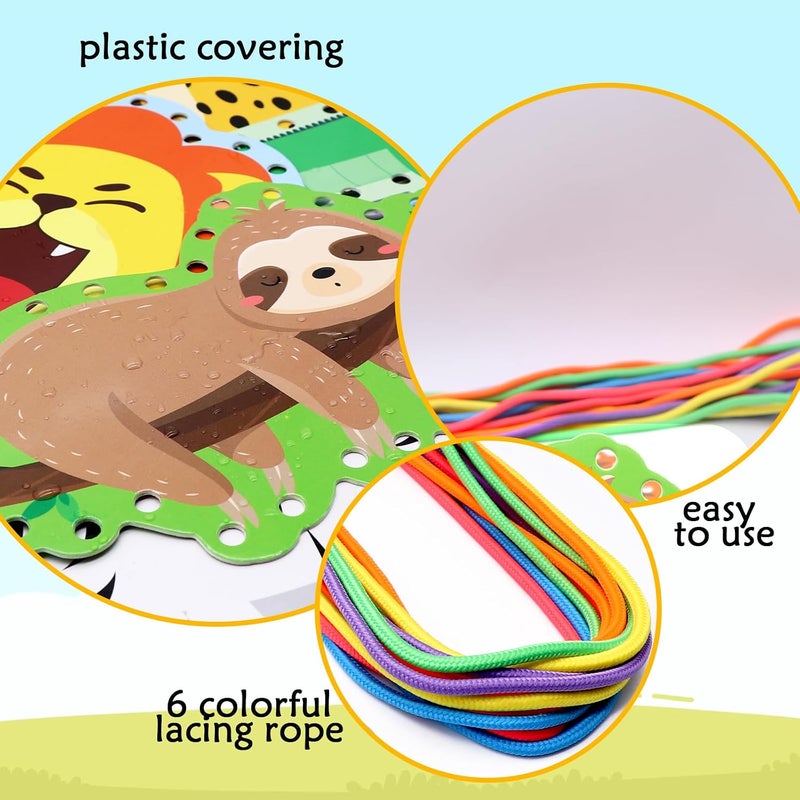Omlisca Jungle Animal Lacing Cards for Kids 12 Packs Double Sided Sewing Kits Lion Wild Animal Sewing Cards Educational & Learning Activities Fine Motor Skill for School Supplies Jungle Party Decor - Image 3