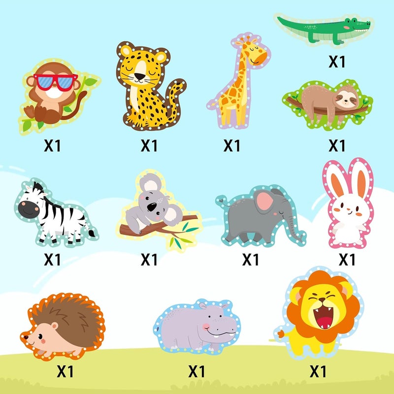 Omlisca Jungle Animal Lacing Cards for Kids 12 Packs Double Sided Sewing Kits Lion Wild Animal Sewing Cards Educational & Learning Activities Fine Motor Skill for School Supplies Jungle Party Decor - Image 4