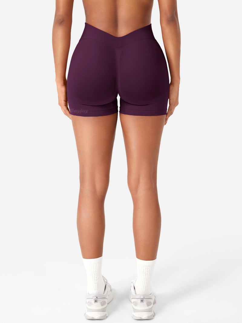 VOYJOY Women Workout Impact Shorts 3.6" V Back High Waist Scrunch Butt Lifting Seamless Gym Biker Shorts Black Cherry M - Image 5