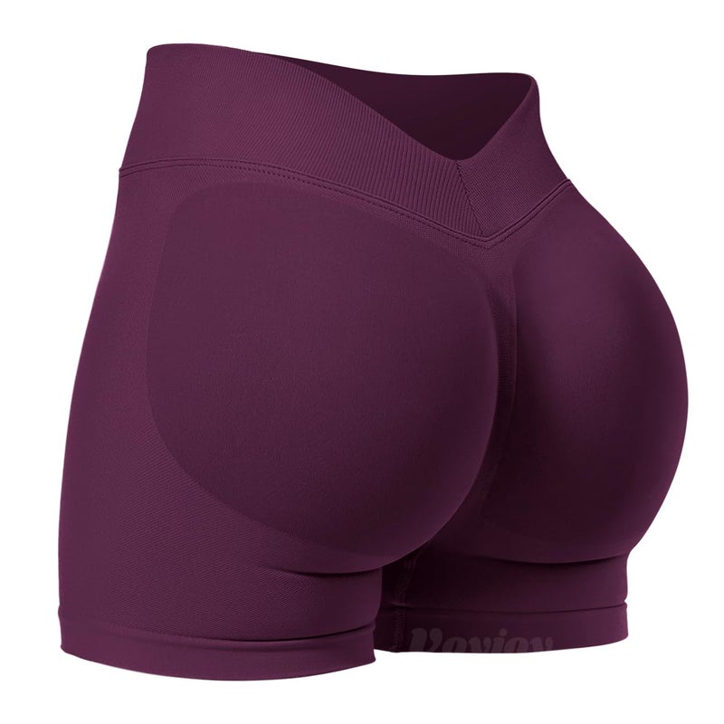 VOYJOY Women Workout Impact Shorts 3.6" V Back High Waist Scrunch Butt Lifting Seamless Gym Biker Shorts Black Cherry M - Image 1