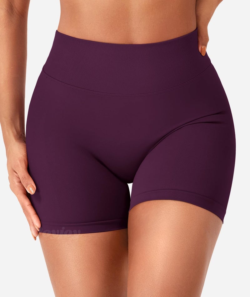 VOYJOY Women Workout Impact Shorts 3.6" V Back High Waist Scrunch Butt Lifting Seamless Gym Biker Shorts Black Cherry M - Image 4