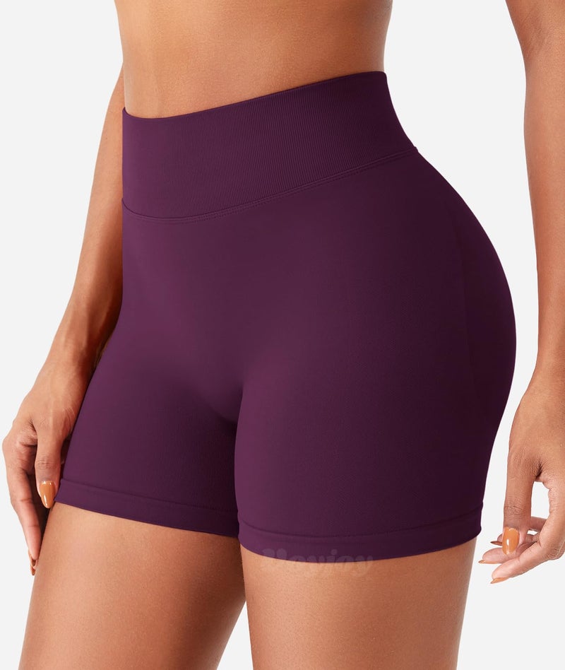 VOYJOY Women Workout Impact Shorts 3.6" V Back High Waist Scrunch Butt Lifting Seamless Gym Biker Shorts Black Cherry M - Image 2