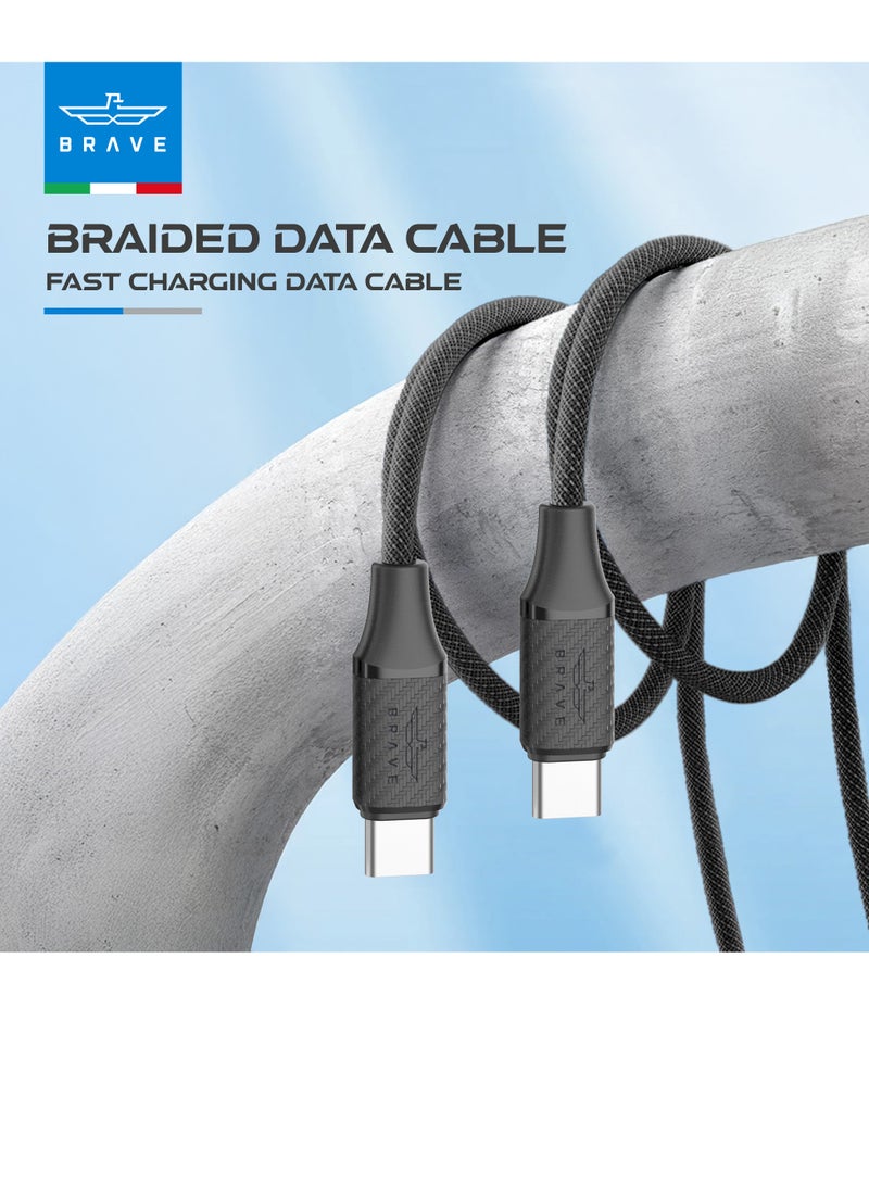 Brave USB-C Braided Nylon Cable - 60W PD Fast Charging & 480Mbps Data Transfer, Type-C, For iPhone Air, iPhone 17/17 Pro/17 Pro Max, iPhone 16/16 Pro & iPhone 15 Series, iPad Pro/Air, MacBook Pro/Air, Samsung Galaxy S25/S24/S23 Ultra, Huawei P60, Xiaomi, Google Pixel, GoPro & More Devices, 1m (Black) - Image 3