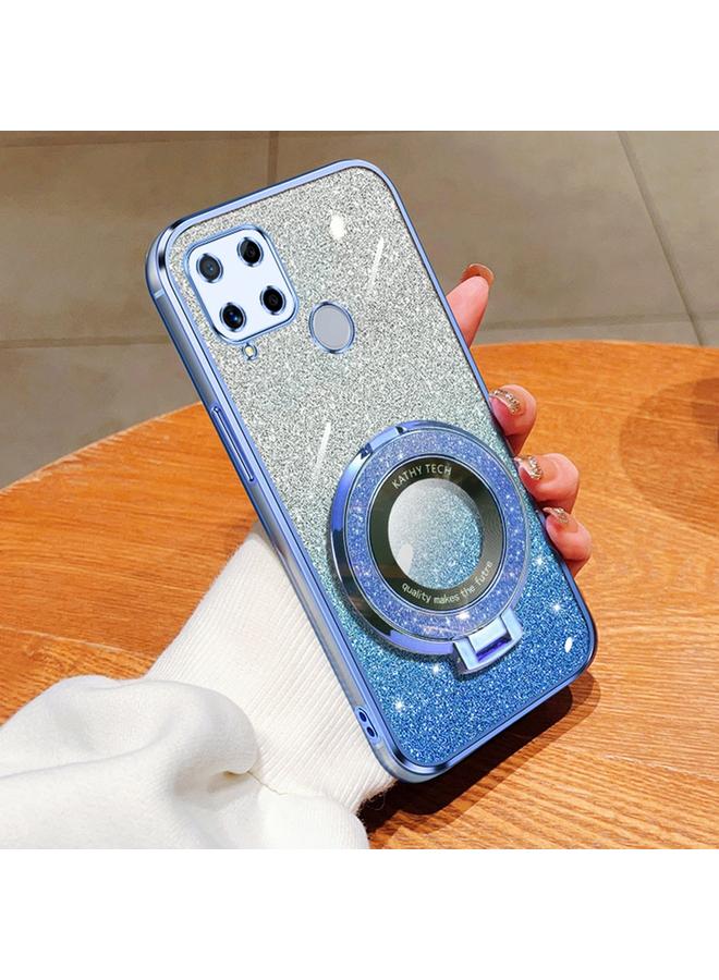 Zaboon For Realme C25 / Narzo 30A Plated Gradient Glitter Round Holder TPU Phone Case(Sierra Blue)