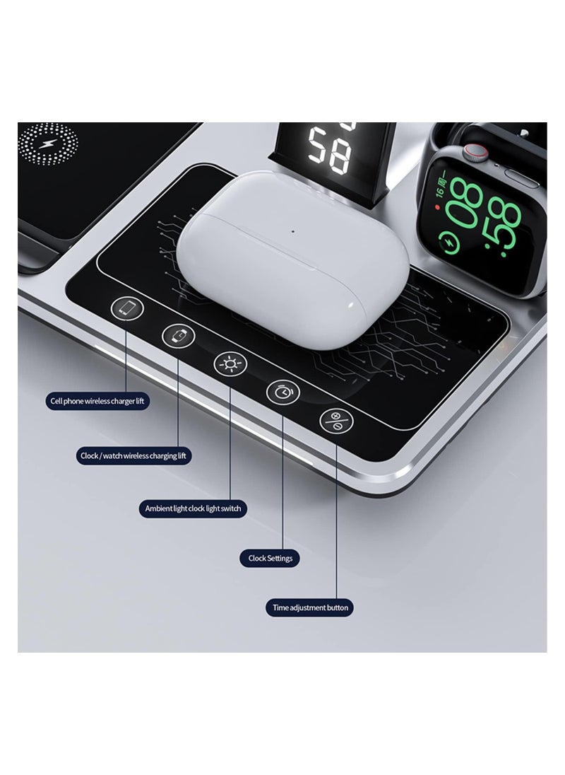4 in 1 Foldable Wireless Fast Charging Station Compact For Travel Alarm Clock Night Light