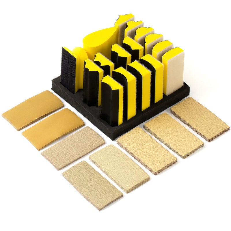 Shawya 56 PCS Hand Sanding Block Set Include 16 PCS Contoured Profile Sander Block and 40 Sheet Sandpaper Interchangeable Assorted Convex & Concave Shapes Used for Woodworking Furniture, Auto Paint - Image 1