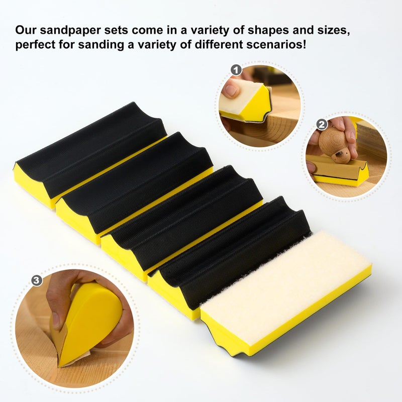 Shawya 56 PCS Hand Sanding Block Set Include 16 PCS Contoured Profile Sander Block and 40 Sheet Sandpaper Interchangeable Assorted Convex & Concave Shapes Used for Woodworking Furniture, Auto Paint - Image 4