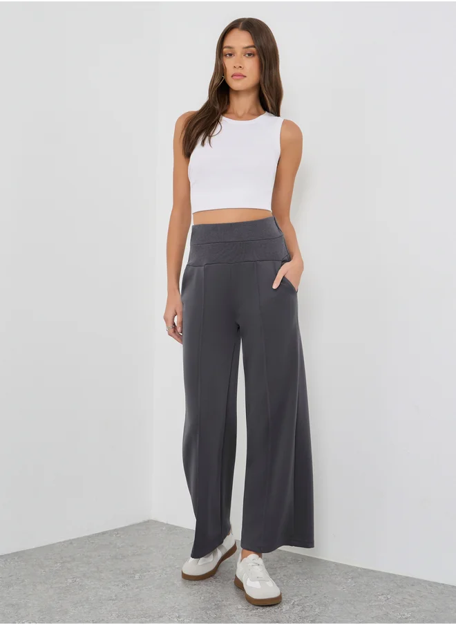 ستايلي Styli Wide Waistband Joggers with Pintuck Detail
