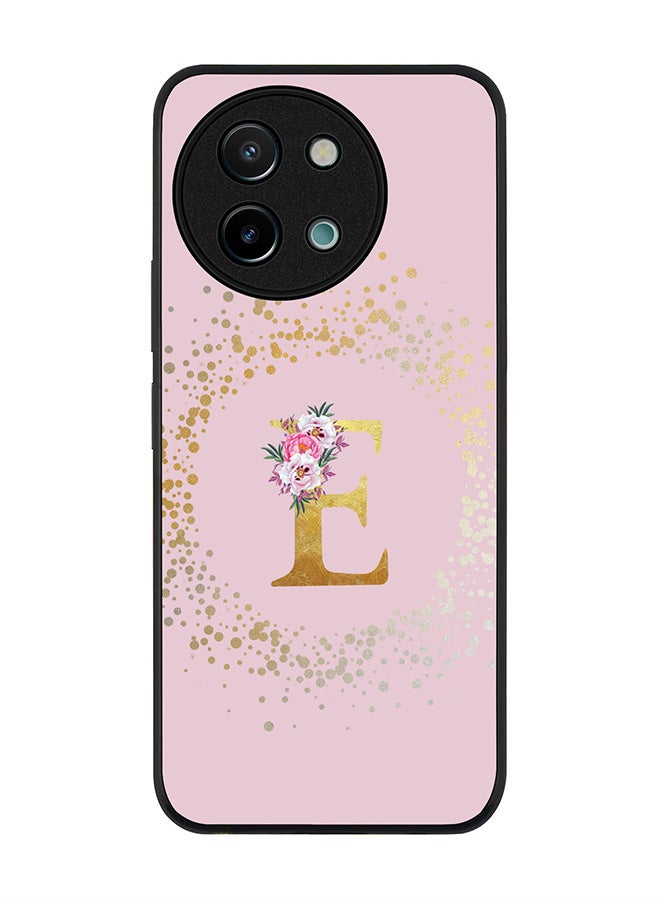 Stylizedd Rugged Black edge case for Vivo Y38 / Vivo Y58 / Vivo Y200i /Vivo T3x Case Cover- Custom Monogram Initial Letter Floral Pattern Alphabet - E (Pink) - Image 1