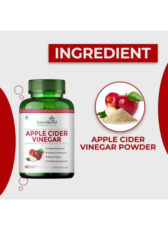 Simply Herbal خل التفاح العضوي البسيط 500 ملغ مكمل لإدارة الوزن | كبسولات ACV، مزيج بروبيوتيك، تعزيز الأيض، فقدان دهون البطن - 60 كبسولة نباتية - Image 2