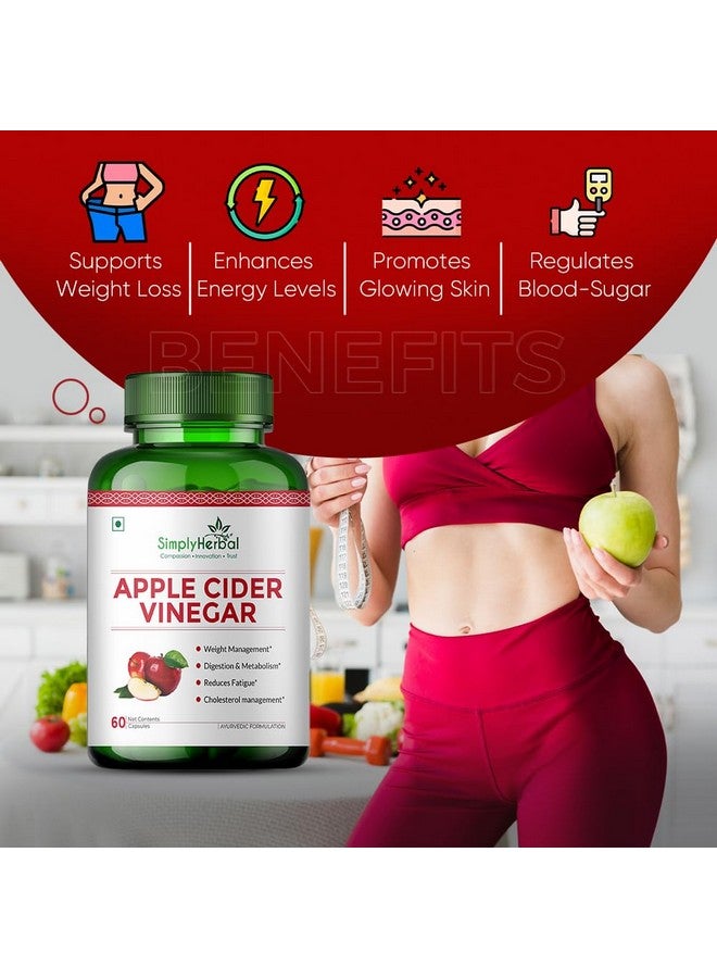 Simply Herbal خل التفاح العضوي البسيط 500 ملغ مكمل لإدارة الوزن | كبسولات ACV، مزيج بروبيوتيك، تعزيز الأيض، فقدان دهون البطن - 60 كبسولة نباتية - Image 3