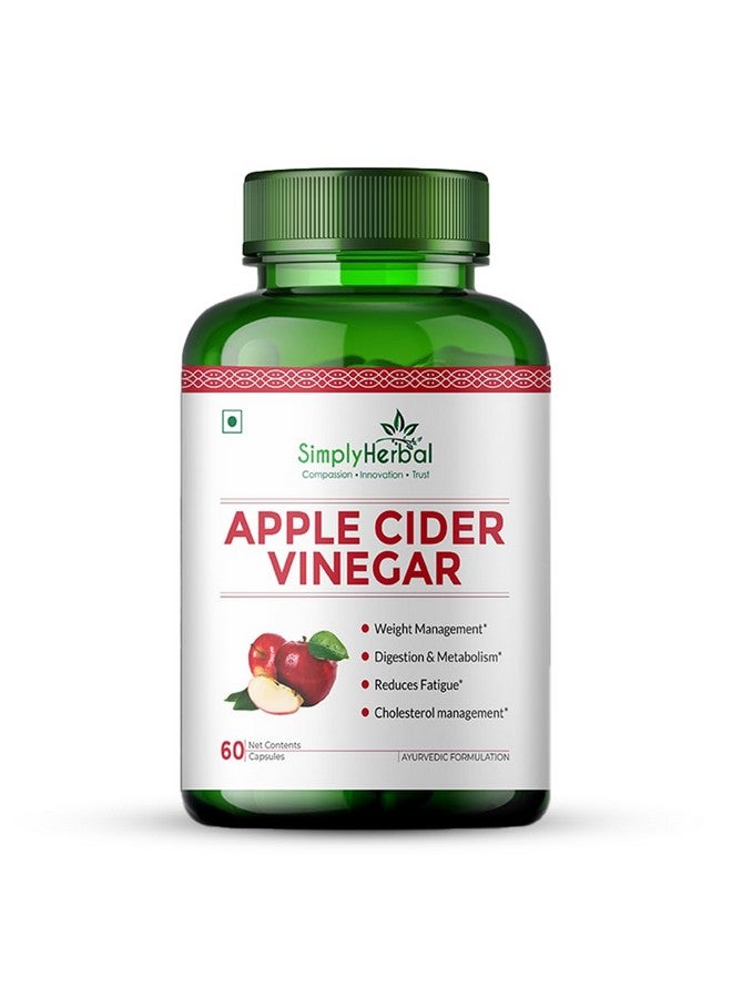 Simply Herbal خل التفاح العضوي البسيط 500 ملغ مكمل لإدارة الوزن | كبسولات ACV، مزيج بروبيوتيك، تعزيز الأيض، فقدان دهون البطن - 60 كبسولة نباتية - Image 1