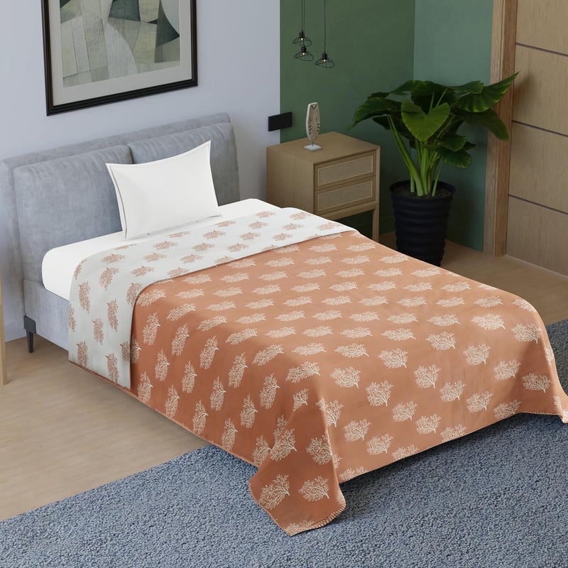 BENAVJI Cotton 150 GSM Reversible Lightweight Printed Single Bed AC Dohar Blanket Quilt Size 56X84 inch White Beige Color - Image 1
