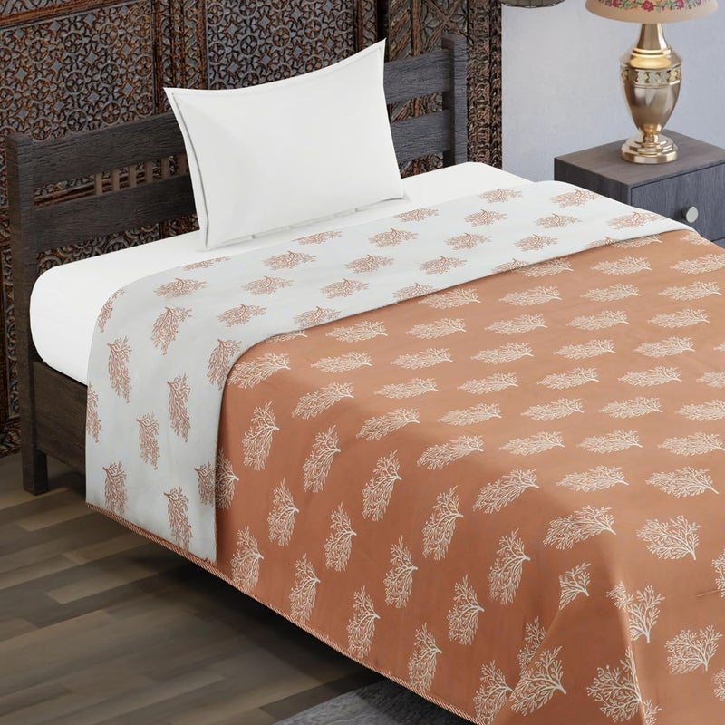 BENAVJI Cotton 150 GSM Reversible Lightweight Printed Single Bed AC Dohar Blanket Quilt Size 56X84 inch White Beige Color - Image 4