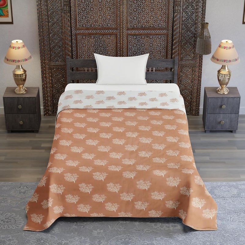BENAVJI Cotton 150 GSM Reversible Lightweight Printed Single Bed AC Dohar Blanket Quilt Size 56X84 inch White Beige Color - Image 3