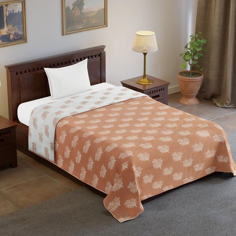 BENAVJI Cotton 150 GSM Reversible Lightweight Printed Single Bed AC Dohar Blanket Quilt Size 56X84 inch White Beige Color - Image 5