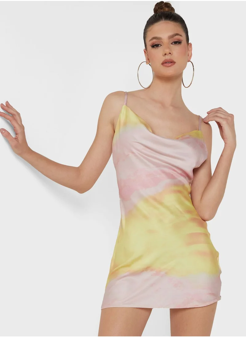 NASTY GAL Tie Dye Cowl Neck Strappy Dress