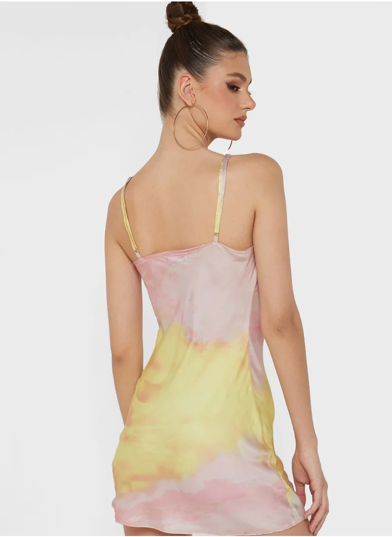 NASTY GAL Tie Dye Cowl Neck Strappy Dress