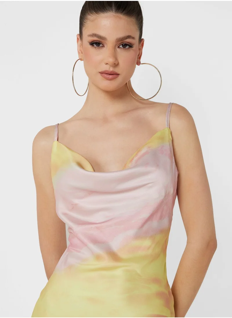 NASTY GAL Tie Dye Cowl Neck Strappy Dress
