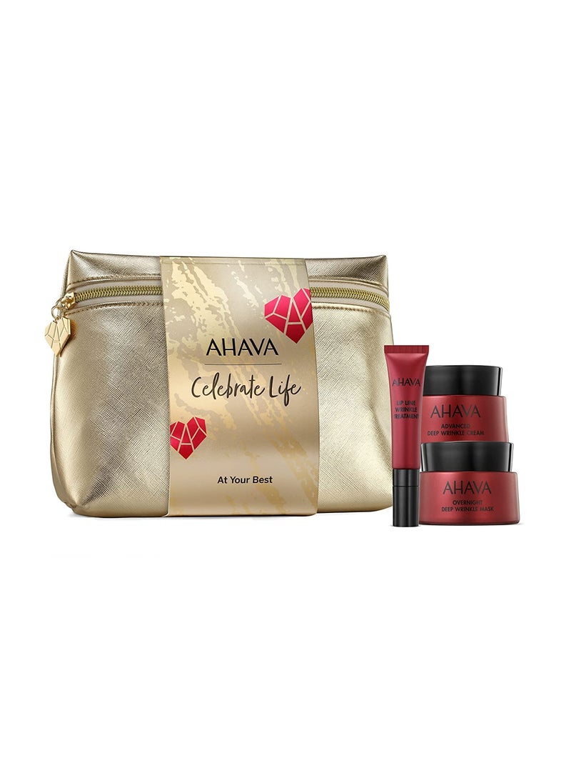 AHAVA AHAVA At Your Best Skincare Trio Set - Includes Advanced Deep Wrinkle Cream, Overnight Deep Wrinkle Mask & Lip Line Wrinkle Treatment, enriched with Exclusive Dead Sea Osmoter 