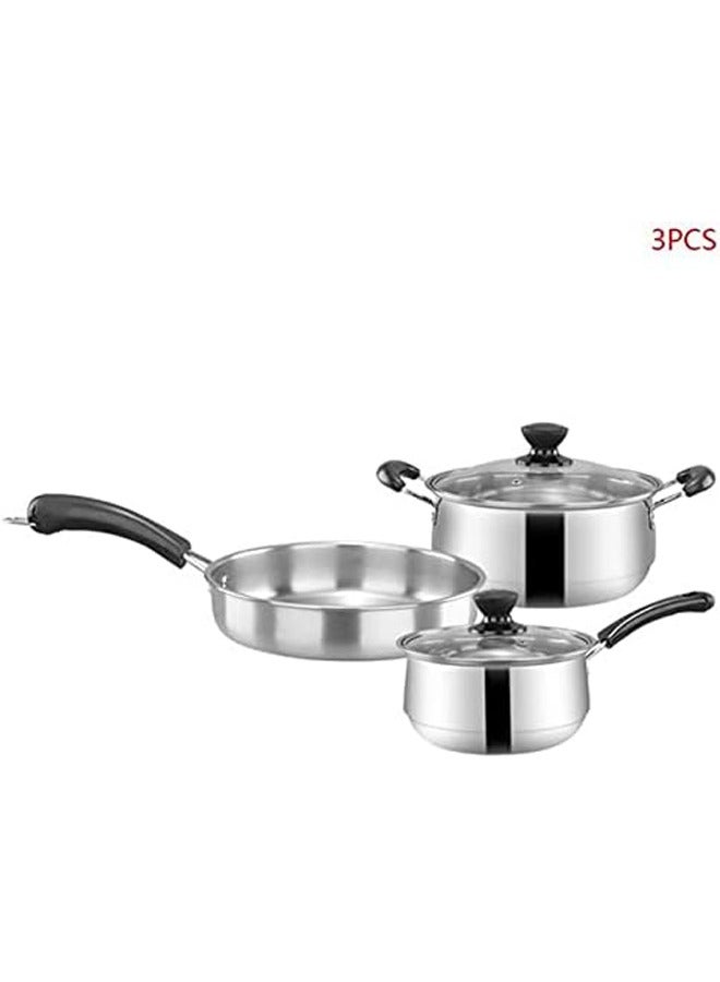 Arabest طقم أواني طهي من الفولاذ المقاوم للصدأ 3 قطع/طقم - طقم قدر حليب - موقد تحريض - مقلاة للطهي للمنزل - مقلاة قاع مسطح - حساء مطبخ - Image 1