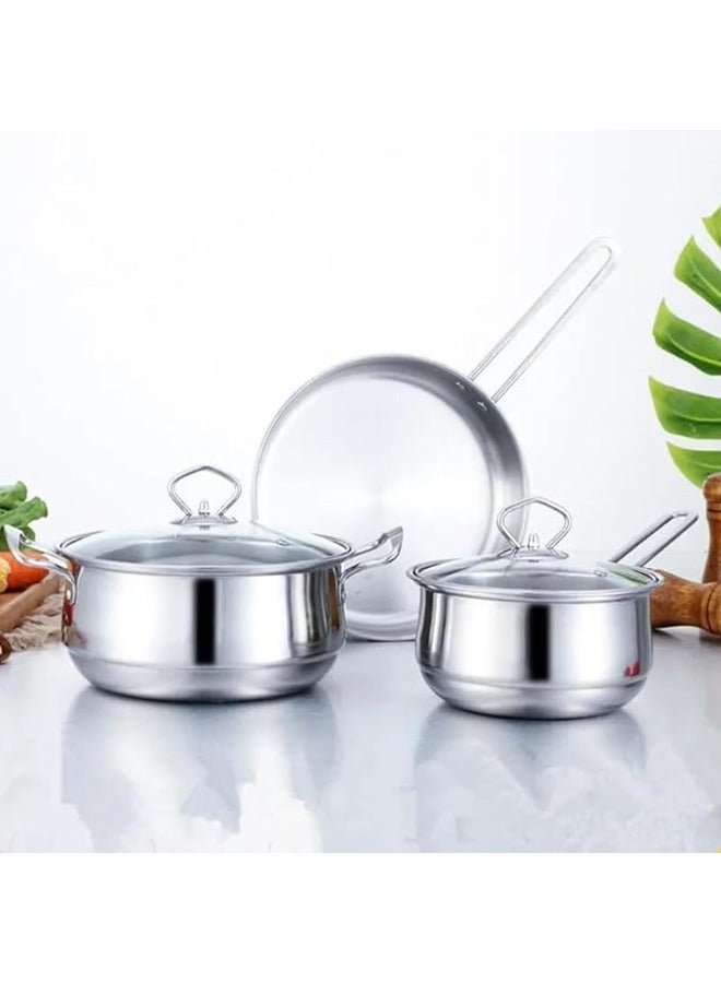 Arabest طقم أواني طهي من الفولاذ المقاوم للصدأ 3 قطع/طقم - طقم قدر حليب - موقد تحريض - مقلاة للطهي للمنزل - مقلاة قاع مسطح - حساء مطبخ - Image 4