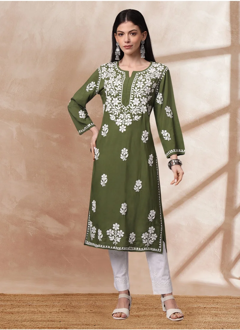 Alaya Hand Embroidered Chikankari Modal Kurta- AL4013
