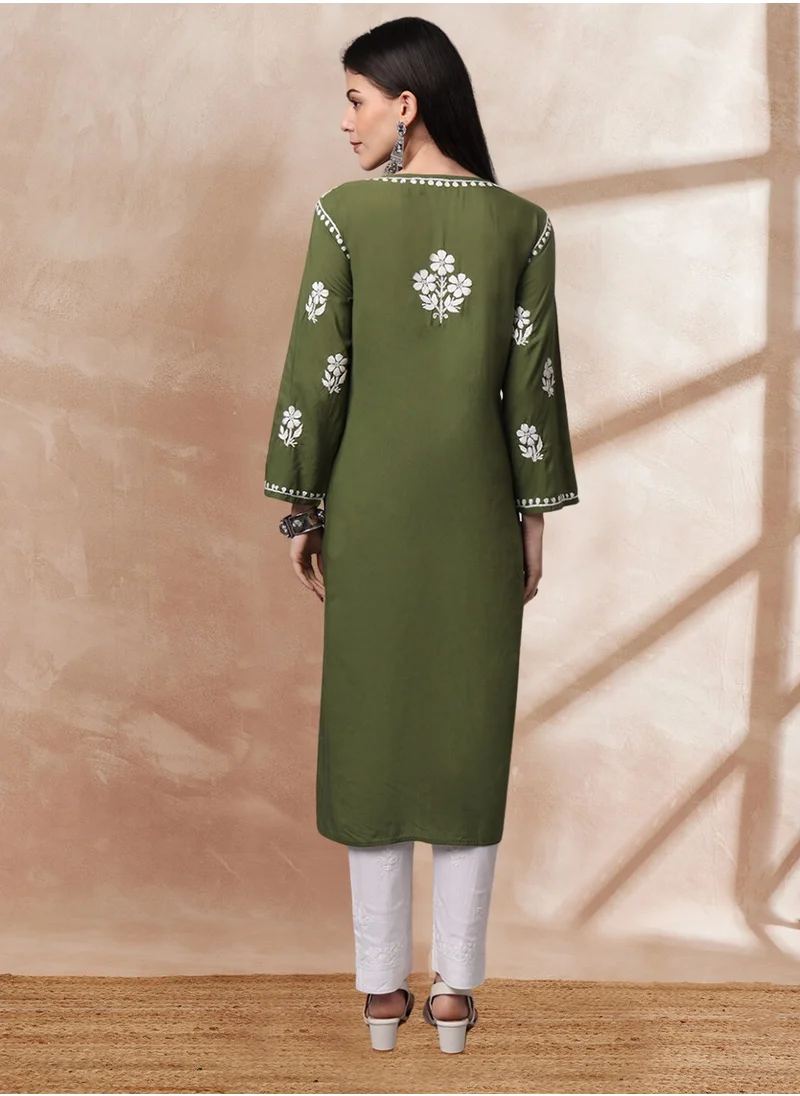 Alaya Hand Embroidered Chikankari Modal Kurta- AL4013