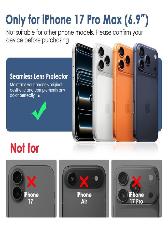 FanTEK Camera Lens Protector for iPhone 17 Pro Max, 9H Tempered Glass Camera Screen Cover, Ultra HD Clear Acrylic Full Coverage Guard, Case Friendly - Image 2
