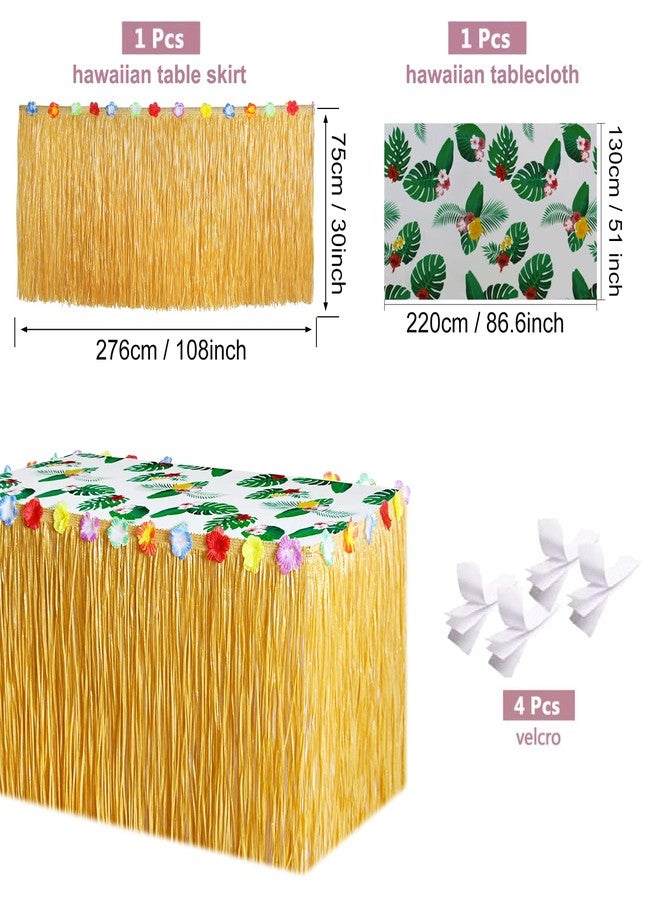 TOONEV Tropical Luau Party Decoration Pack Hawaiian Beach Theme Party Flamingo Pineapple Décors Multi Scene Luau Party Supplies (135pcs) Happy Birthday & Aloha Felt Banner Table Skirt Disposable Tablecloth - Image 4