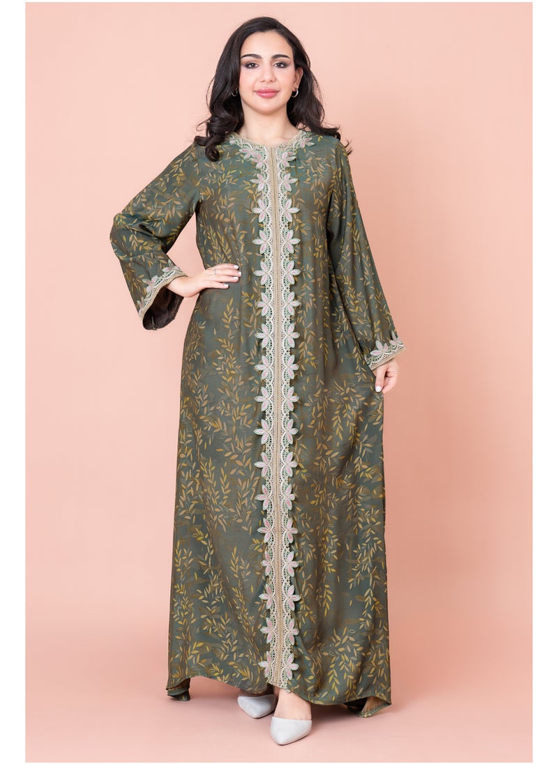 IKKXA - Modern Embroidered Printed Jalabiya - Image 1