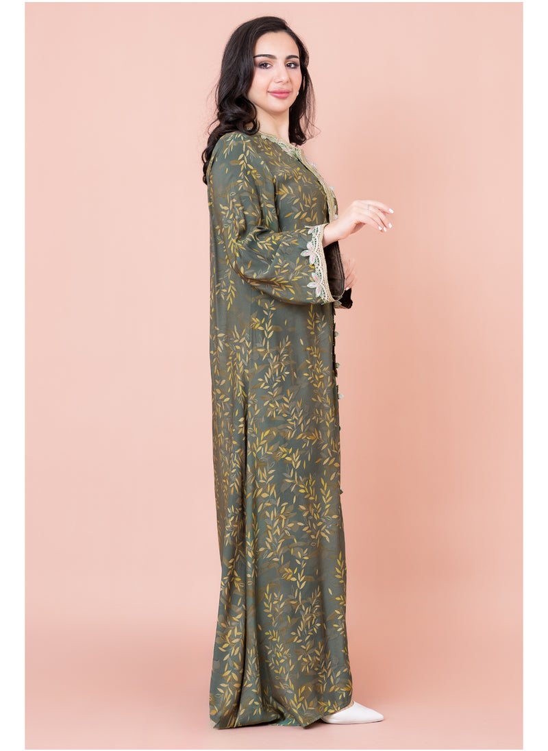 IKKXA - Modern Embroidered Printed Jalabiya - Image 1