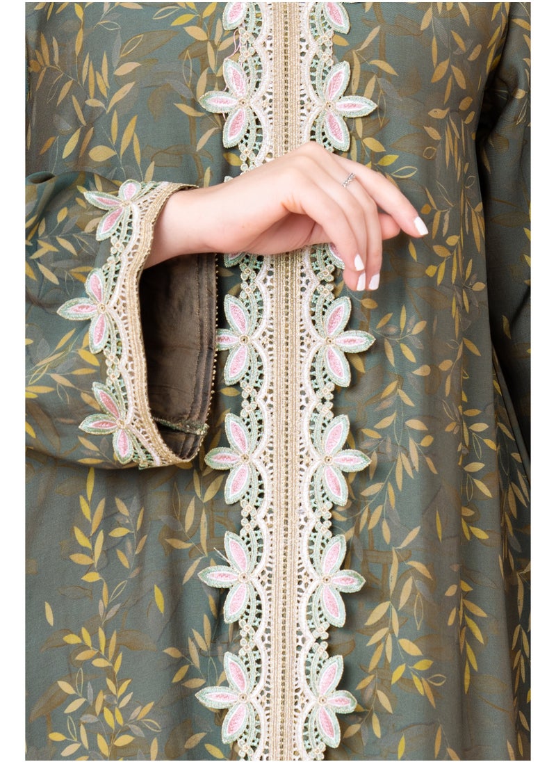 IKKXA - Modern Embroidered Printed Jalabiya - Image 1