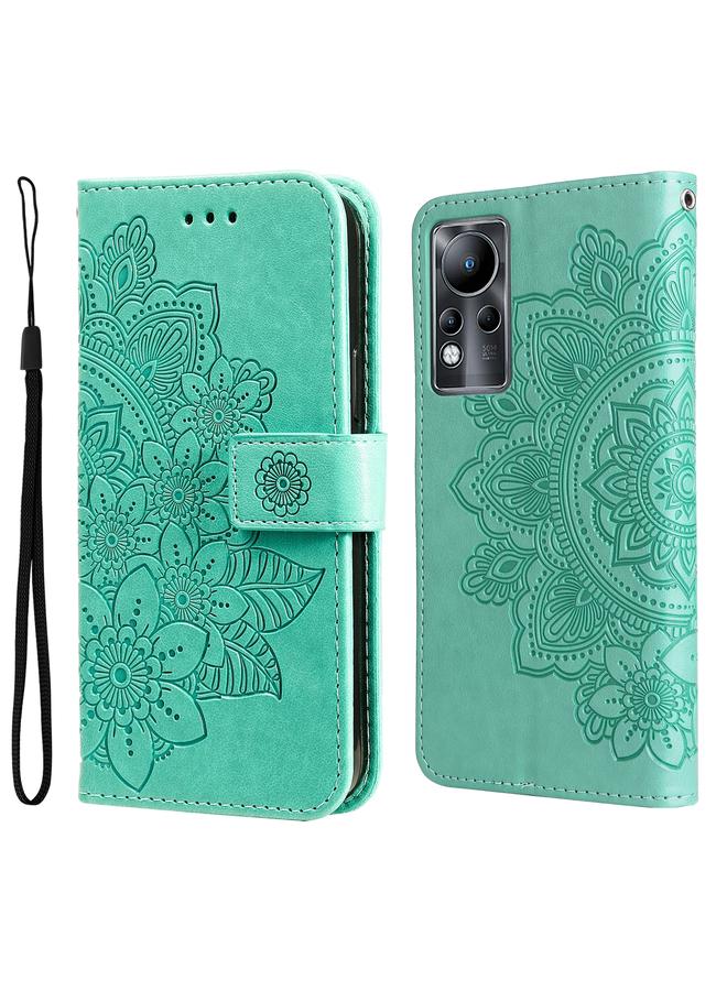 اس-توب جراب لهاتف Infinix Note 11، مصنوع من الجلد بتصميم نقش زهور 7 بتلات، قابل للطي أفقيًا - Image 1