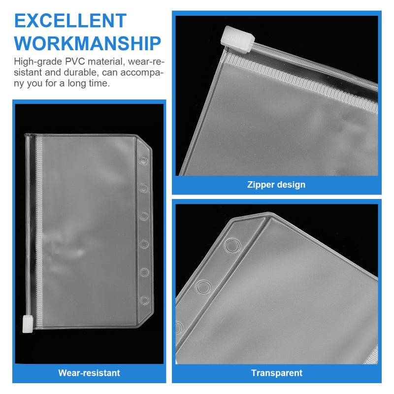 5Pcs Loose Leaf Zipper Pockets Binder Pockets Transparent Binder Pouch Folders Six-holes Binder Bags - Image 2