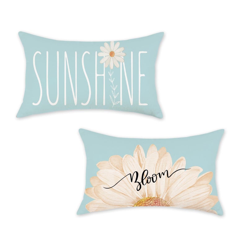ONWAY Spring Summer Lumbar Pillow Covers 12x20 Inch Farmhouse Daisy Throw Pillow Cover Sunshine Bloom Decorative Cushion Case for Sofa Couch Home Bed Set of 2