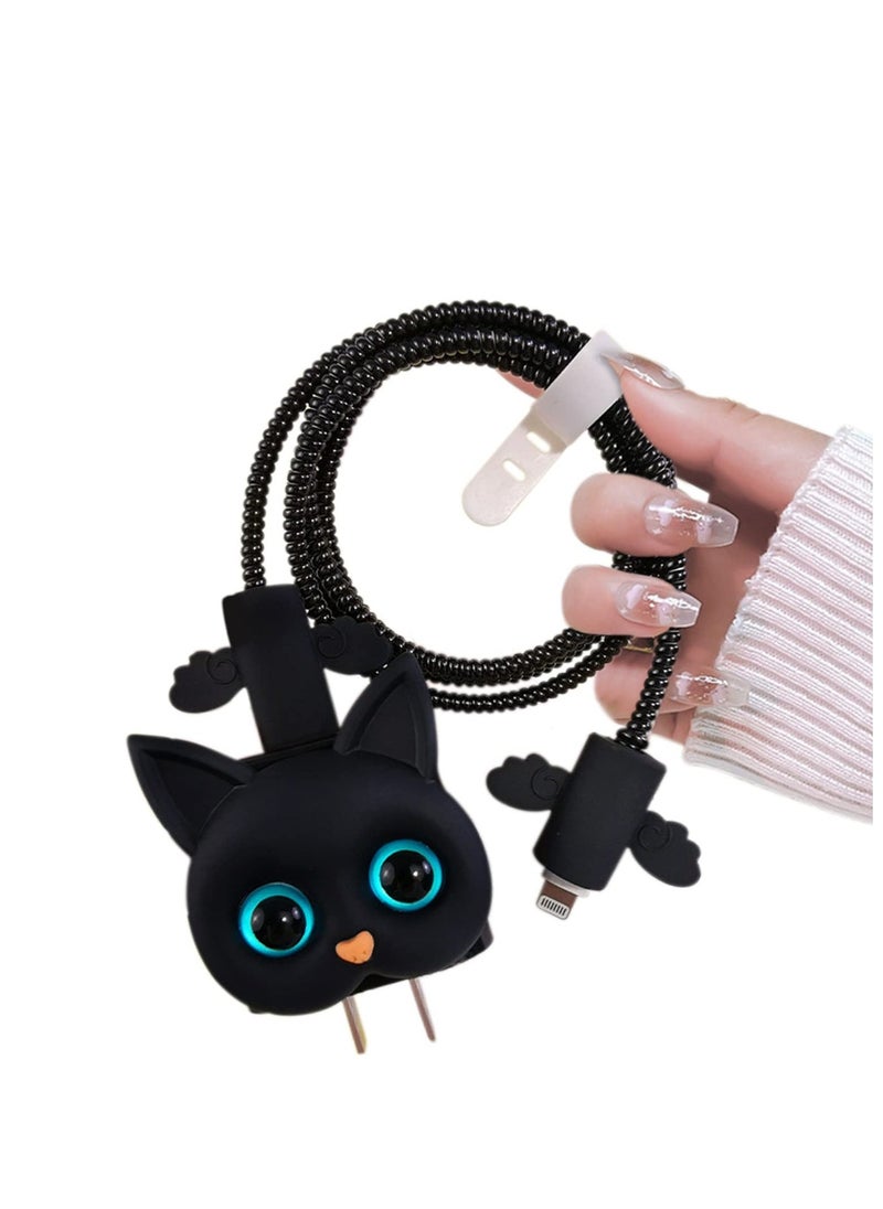 , Cable Protector Set for iPhone Charger, 3D Cartoon Cat Design, Data Cable Cover Line, USB Wire Cord Saver Protector Compatible with iPhone 11 12 13 14 Pro Max Plus - Image 1