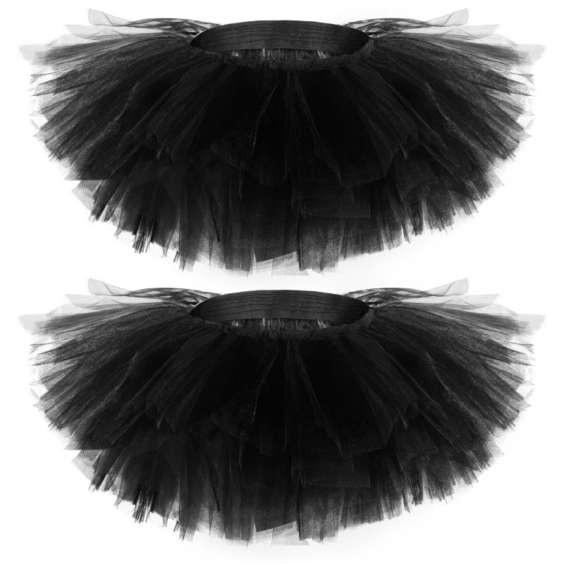 Zhanmai 2 Pack Tutu Skirt Women Adult Classic Elastic 5 Layered Short Tulle Skirt 80's Dance Carnival Costume for Lady (Black) - Image 1