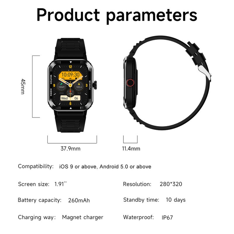 Smartwatch 1.91-inch Large Screen High-clear Display  Comprehensive Health Monitoring  Multi-function Sports Mode  Waterproof IP67  Watch for Men and Women  Blood Pressure Monitor  Glucose Monitor - Image 5