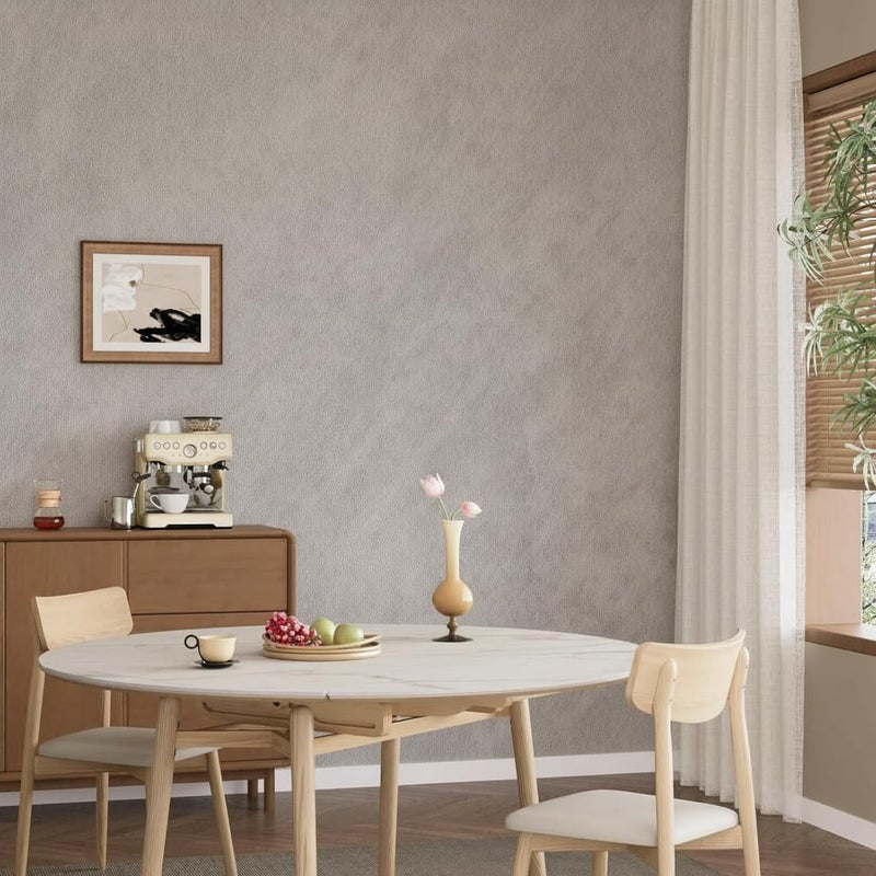 Bumoo Gray-Beige Limewash Wallpaper Peel and Stick 16'' x 354'' Silver Plaster Concrete Contact Paper Self Adhesive Waterproof Beige Matte Limestone Textured PVC Removable Vinyl for Bedroom Kitchen Bathroom - Image 5