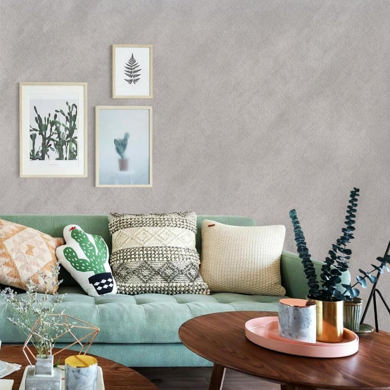 Bumoo Gray-Beige Limewash Wallpaper Peel and Stick 16'' x 354'' Silver Plaster Concrete Contact Paper Self Adhesive Waterproof Beige Matte Limestone Textured PVC Removable Vinyl for Bedroom Kitchen Bathroom - Image 2