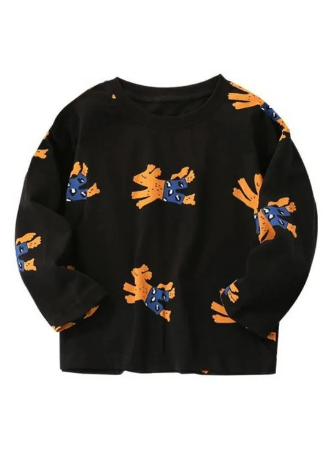 YUNIQEE Black Printed Long Sleeve Crew Neck T-Shirt